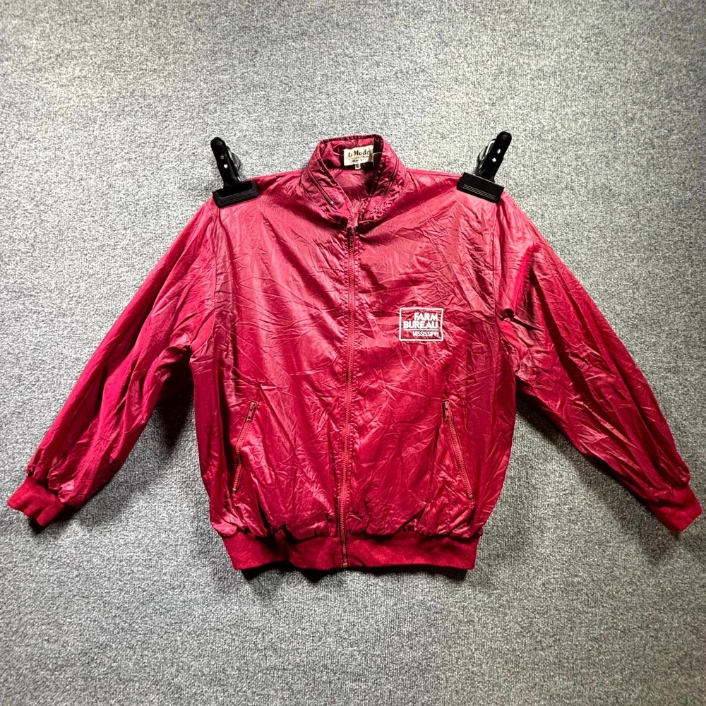 Vintage La Mode Jacket Men's XL Red Full Zip Farm Bureau Mississippi Windbreaker